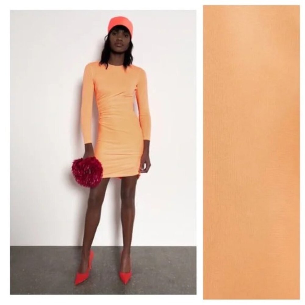 Zara Neon Orange Draped Dress - Size LARGE - Picture 2 of 8